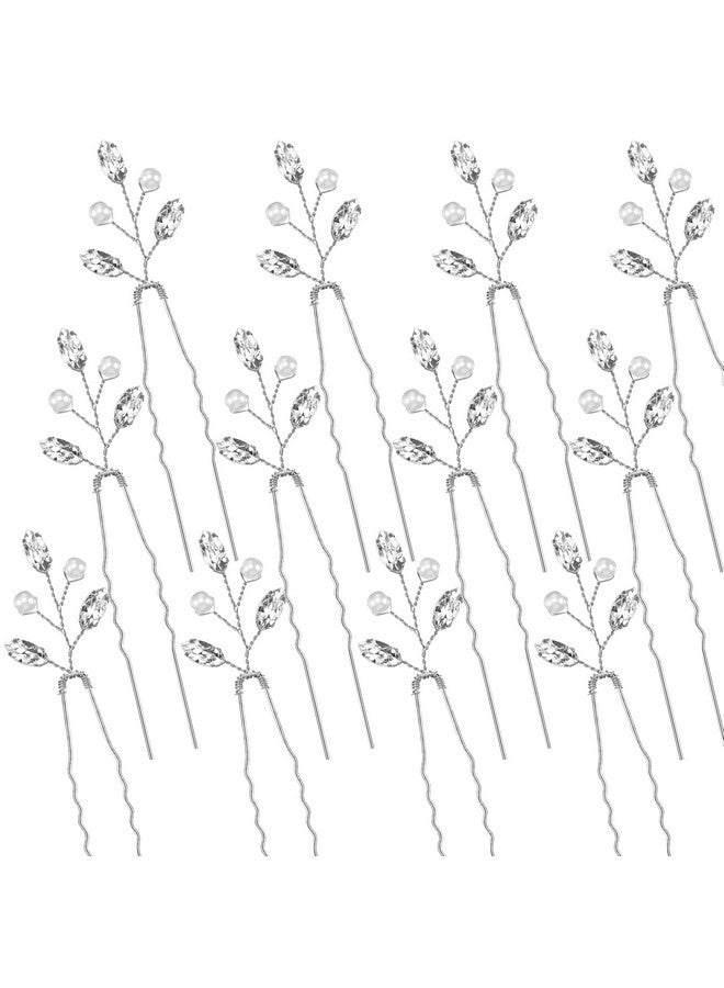 Luinabio 12 Pcs Crystal Bride Hair Pins Bridal Wedding Pearl Rhinestone Hair Pieces Vintage Wedding Hair Accessory Party Hair Pins For Women Bridesmaids(Silver) - Image 1