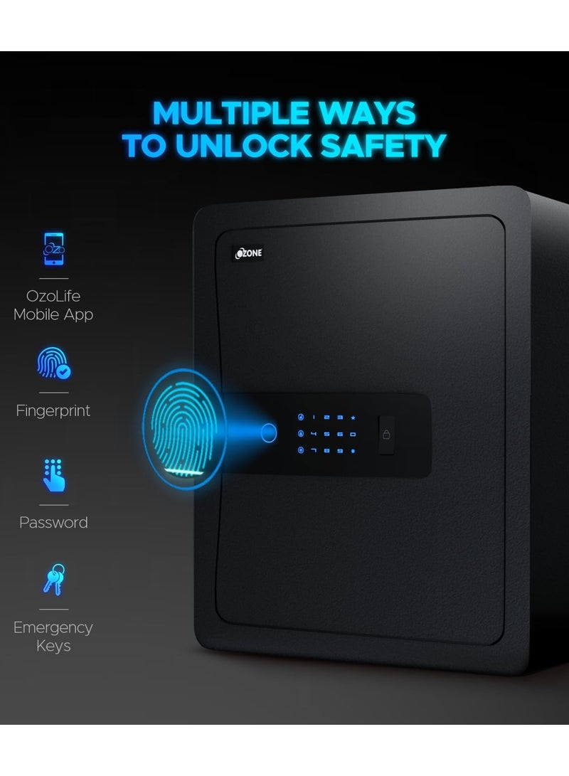 أوزون خزانة آمنة سعة 45 لتر مزودة بتقنية Wi-Fi من Ozone مع فتح قفل 4 في 1 (بصمة الإصبع، كلمة المرور، تطبيق الهاتف المحمول، مفتاح الطوارئ) - سبائك الصلب - Image 5