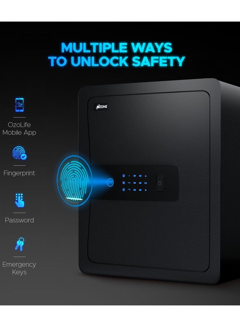 أوزون خزانة آمنة سعة 45 لتر مزودة بتقنية Wi-Fi من Ozone مع فتح قفل 4 في 1 (بصمة الإصبع، كلمة المرور، تطبيق الهاتف المحمول، مفتاح الطوارئ) - سبائك الصلب - Image 1