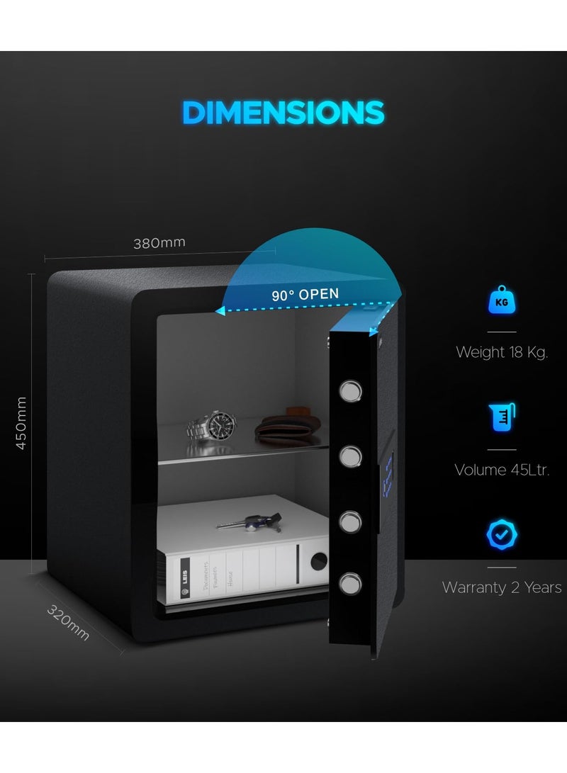 أوزون خزانة آمنة سعة 45 لتر مزودة بتقنية Wi-Fi من Ozone مع فتح قفل 4 في 1 (بصمة الإصبع، كلمة المرور، تطبيق الهاتف المحمول، مفتاح الطوارئ) - سبائك الصلب - Image 4