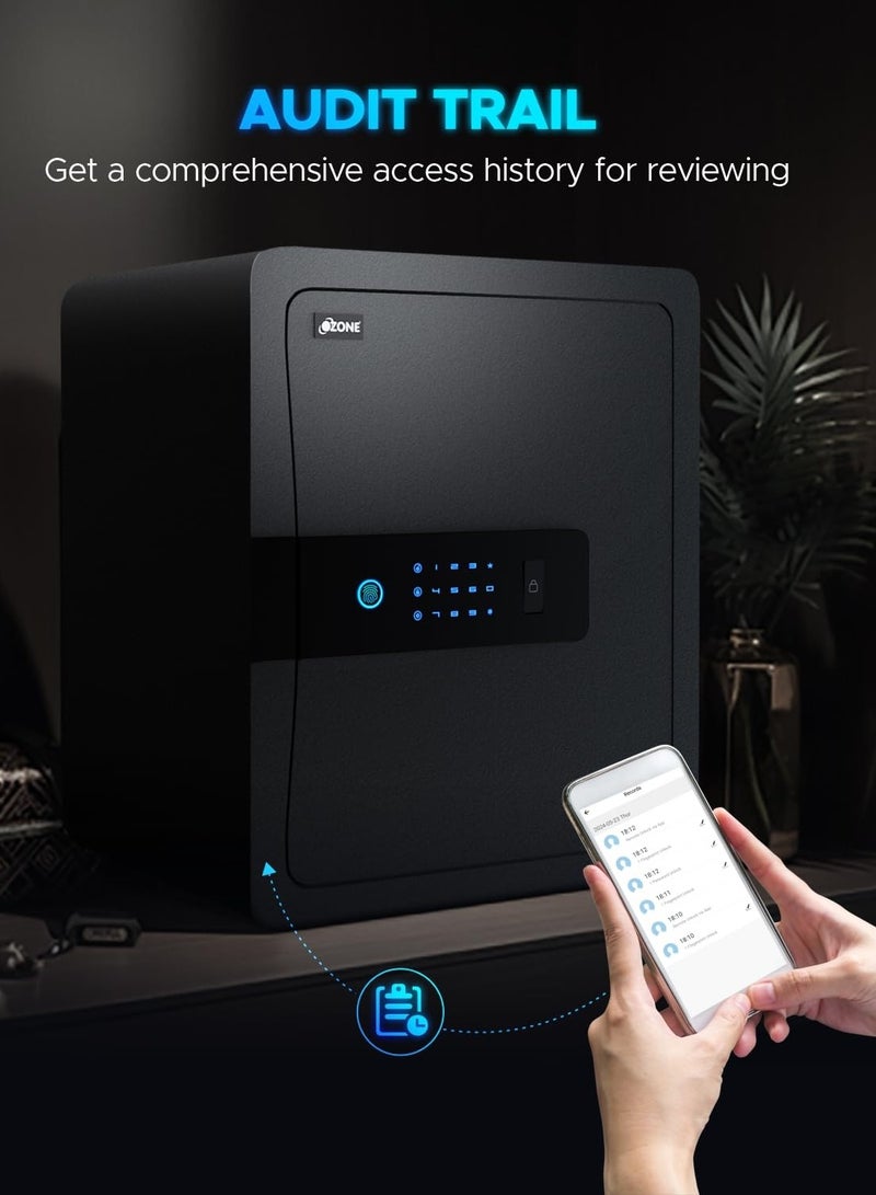 أوزون خزانة آمنة سعة 45 لتر مزودة بتقنية Wi-Fi من Ozone مع فتح قفل 4 في 1 (بصمة الإصبع، كلمة المرور، تطبيق الهاتف المحمول، مفتاح الطوارئ) - سبائك الصلب - Image 3