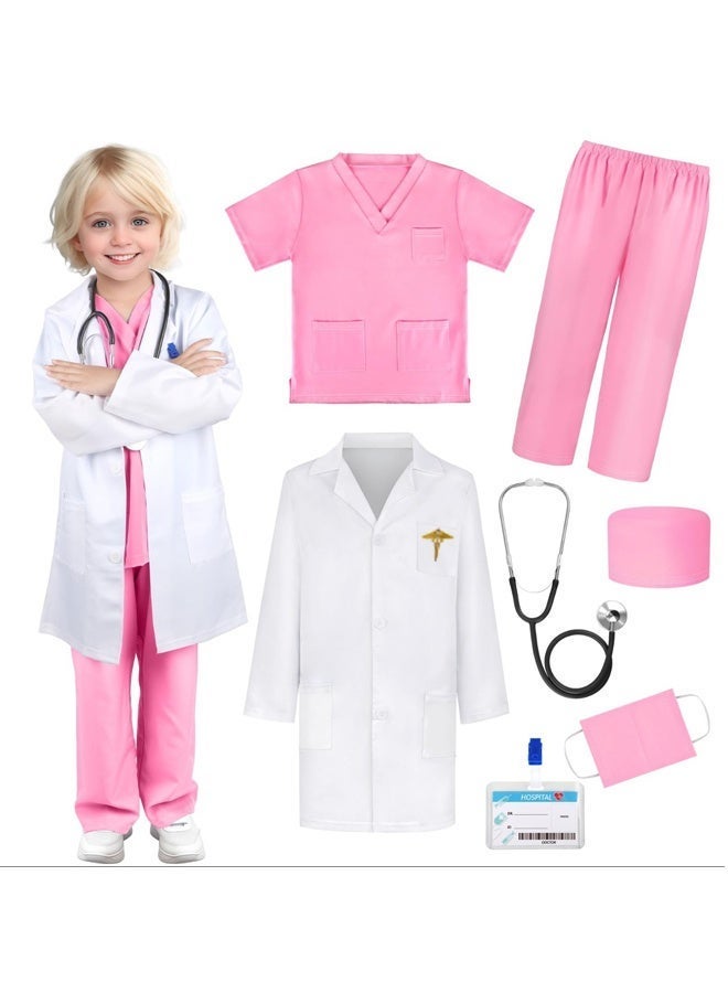 Doctor Costume Set,7 Pcs Cosplay Costume Sets for Kids Pink - Image 1