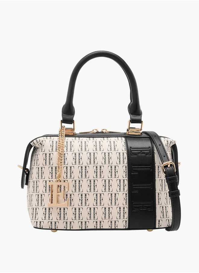 ايل Women's Monogram Print Bowler Bag with Double Handle and Zip Closure