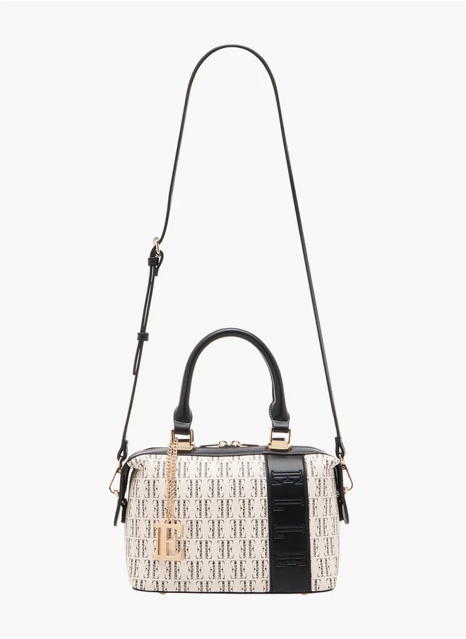 ايل Women's Monogram Print Bowler Bag with Double Handle and Zip Closure