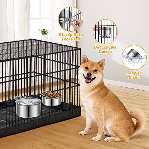 ShineMe Stainless Steel Dog Bowls, ShineMe 40oz & 60oz No Spill Dog Crate Water and Food Bowls with Hanging Hook for Kennel, Cage and More, 7.0 x 3.7” & 6.2 x 2.5” Feeder Dish for Large and Medium Dogs - Image 5