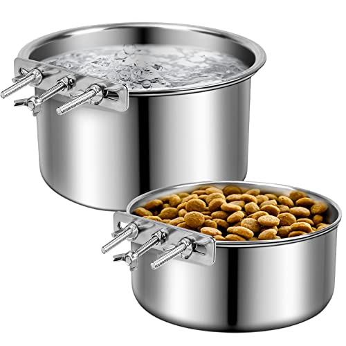 ShineMe Stainless Steel Dog Bowls, ShineMe 40oz & 60oz No Spill Dog Crate Water and Food Bowls with Hanging Hook for Kennel, Cage and More, 7.0 x 3.7” & 6.2 x 2.5” Feeder Dish for Large and Medium Dogs - Image 1