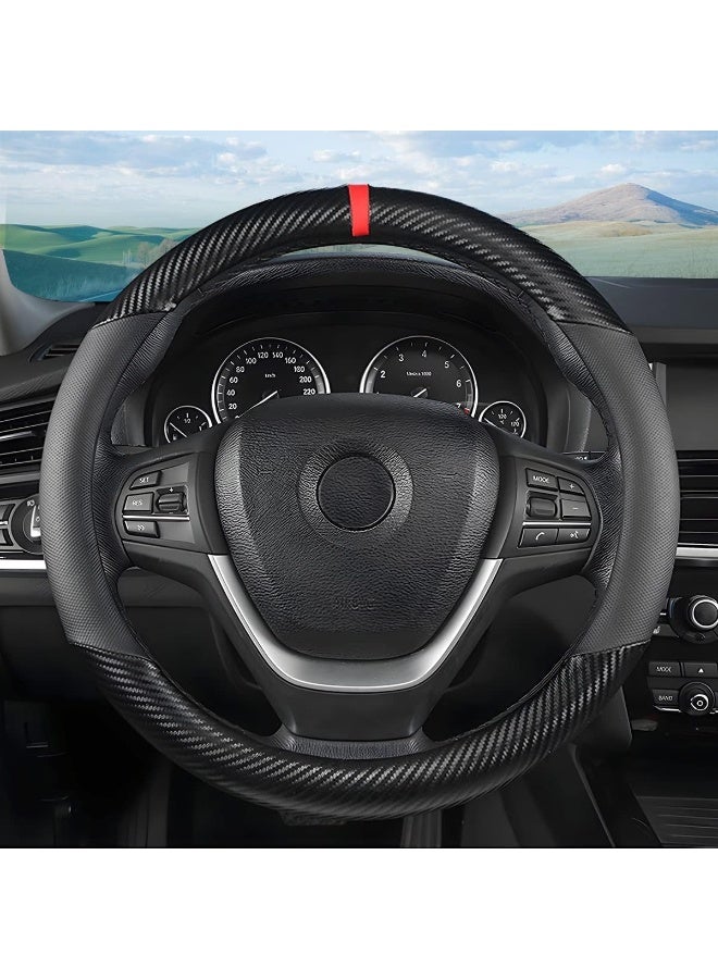 INSIJAM Car Steering Wheel Cover Carbon Fiber, 38 cm Breathable Anti-Slip Interior Accessory, Carbon Fiber Pattern Steering Wheel Cover for Most Cars, Trucks, SUV, Men and Women Universal Fit - Image 1