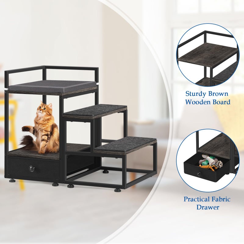 CADUKE Pet Bunk Bed with Stairs and Storage, 19.6" H Dogs&Cats Window Perch, Steps Dog Stairs for Beds for Small Dogs and Cats, Dog Window Seat with Soft Cushion, Grey - Image 5