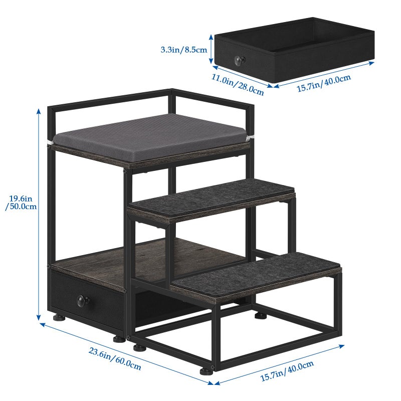 CADUKE Pet Bunk Bed with Stairs and Storage, 19.6" H Dogs&Cats Window Perch, Steps Dog Stairs for Beds for Small Dogs and Cats, Dog Window Seat with Soft Cushion, Grey - Image 2