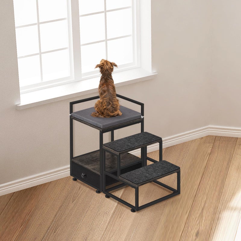 CADUKE Pet Bunk Bed with Stairs and Storage, 19.6" H Dogs&Cats Window Perch, Steps Dog Stairs for Beds for Small Dogs and Cats, Dog Window Seat with Soft Cushion, Grey - Image 3