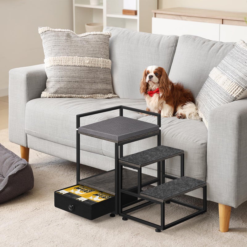 CADUKE Pet Bunk Bed with Stairs and Storage, 19.6" H Dogs&Cats Window Perch, Steps Dog Stairs for Beds for Small Dogs and Cats, Dog Window Seat with Soft Cushion, Grey - Image 4