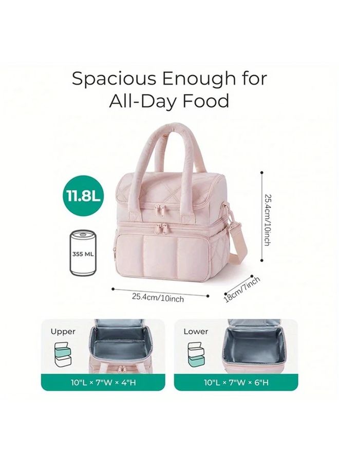 Large Insulated Lunch Bag Beige Thermal Lunch Box Multiple Compartments Reusable For Work Picnic - Image 2