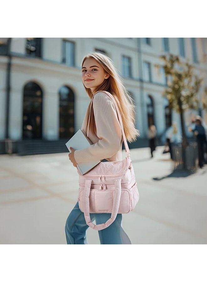 Large Insulated Lunch Bag Beige Thermal Lunch Box Multiple Compartments Reusable For Work Picnic - Image 3