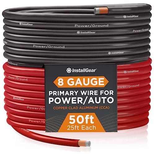 InstallGear سلك إنستال جير 8 قياس (50 قدم) نحاس مغطى بالألمنيوم CAA - سلك سيارات أساسي، سلك طاقة ومأرض لمكبر الصوت، سلك بطارية، سلك مكبر صوت السيارة، سلك توصيل مقطورة RV، سلك لحام 8ga - Image 1