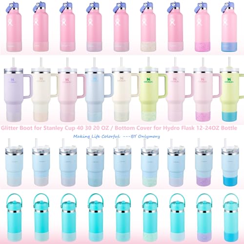 Onlymory Silicone Boot for 30 40 OZ Stanley Cup Accessories, Glitter Boots for Stanley 20OZ 30OZ Tumbler Ice-Flow 16OZ Bottle, Anti-Slip Bling Protector Bottom Cover Sleeve, Clear Carnation - Image 3
