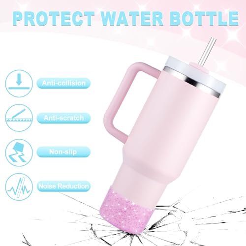 Onlymory Silicone Boot for 30 40 OZ Stanley Cup Accessories, Glitter Boots for Stanley 20OZ 30OZ Tumbler Ice-Flow 16OZ Bottle, Anti-Slip Bling Protector Bottom Cover Sleeve, Clear Carnation - Image 4
