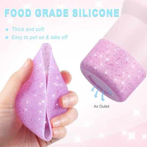 Onlymory Silicone Boot for 30 40 OZ Stanley Cup Accessories, Glitter Boots for Stanley 20OZ 30OZ Tumbler Ice-Flow 16OZ Bottle, Anti-Slip Bling Protector Bottom Cover Sleeve, Clear Carnation - Image 5