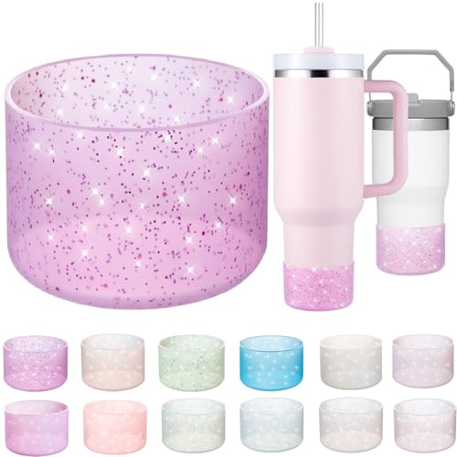 Onlymory Silicone Boot for 30 40 OZ Stanley Cup Accessories, Glitter Boots for Stanley 20OZ 30OZ Tumbler Ice-Flow 16OZ Bottle, Anti-Slip Bling Protector Bottom Cover Sleeve, Clear Carnation - Image 1