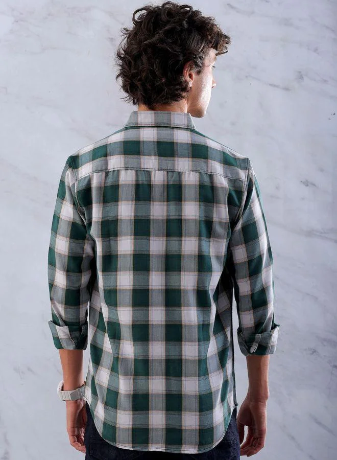 ذا انديان كراج كو Men Slim Fit Checkered Full Sleeves Cutaway Collar Casual Shirt