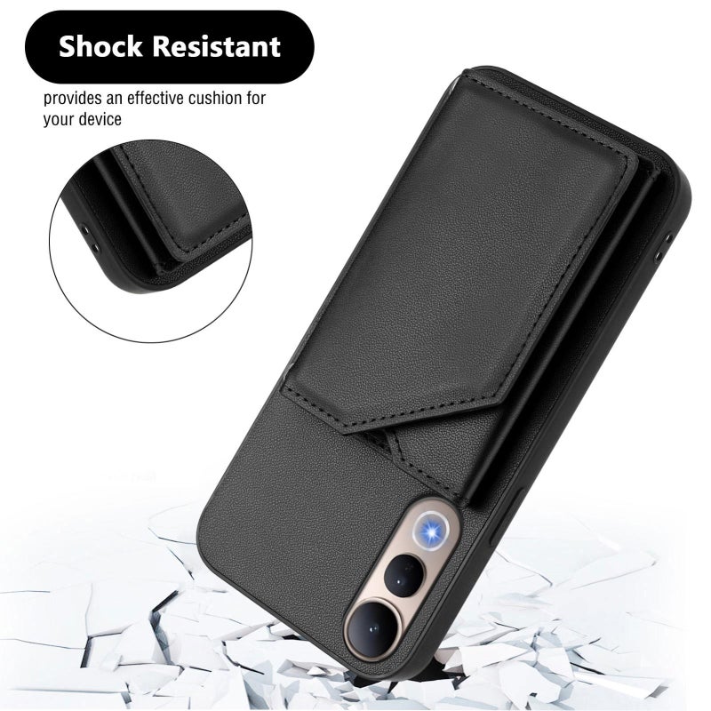 erorex For vivo V50 Lite 4G  Feel Four Card Slots Phone Case with Wrist Strap(Black) - Image 3