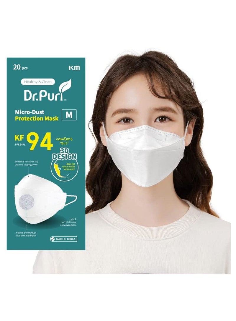 Dr. Puri KF94 Micro-Dust Protection Face Mask (White) PFE 94% (20pcs Individually Sealed /box) (Medium) - Image 1