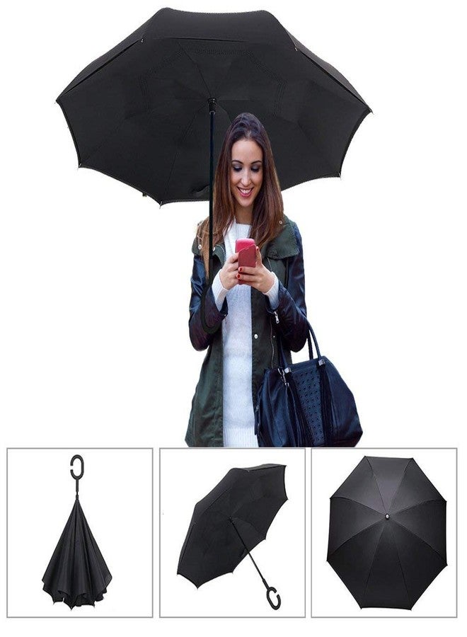 DPISZONE Unisex Windproof Upside Down Reverse Umbrella with C-Shaped Handle and UV Protection Inverted Reversible No Drip Umbrella (Multicolor) - Image 3