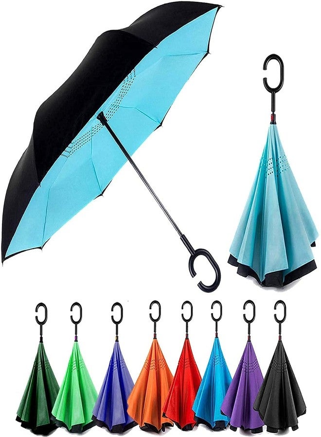 DPISZONE Unisex Windproof Upside Down Reverse Umbrella with C-Shaped Handle and UV Protection Inverted Reversible No Drip Umbrella (Multicolor) - Image 1