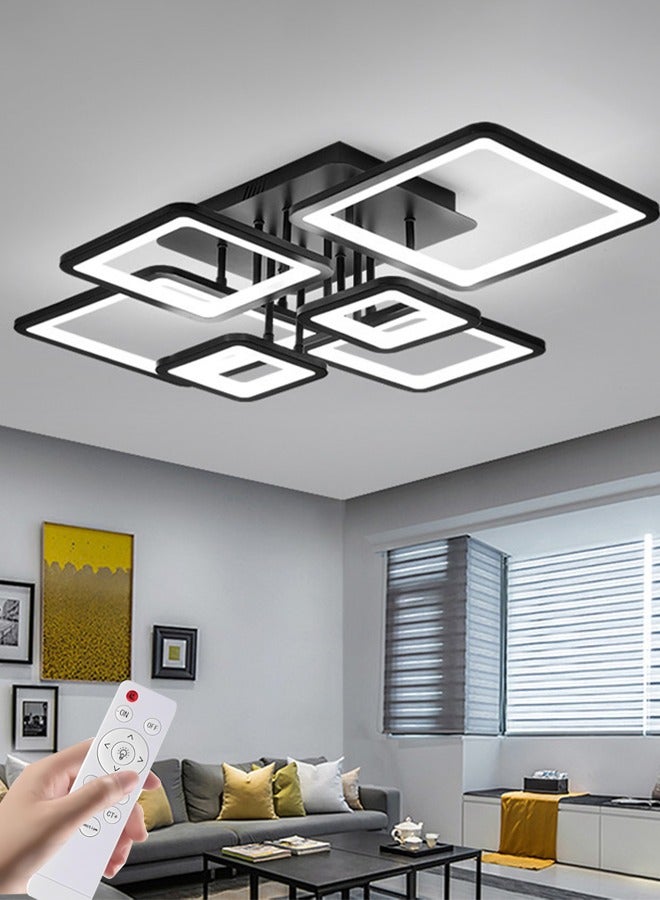 LED Modern minimalist style square black pendant light 6-Light installed near the ceiling suitable for living room bedroom bathroom and kitchen 3-Color electrodeless with remote control - Image 1