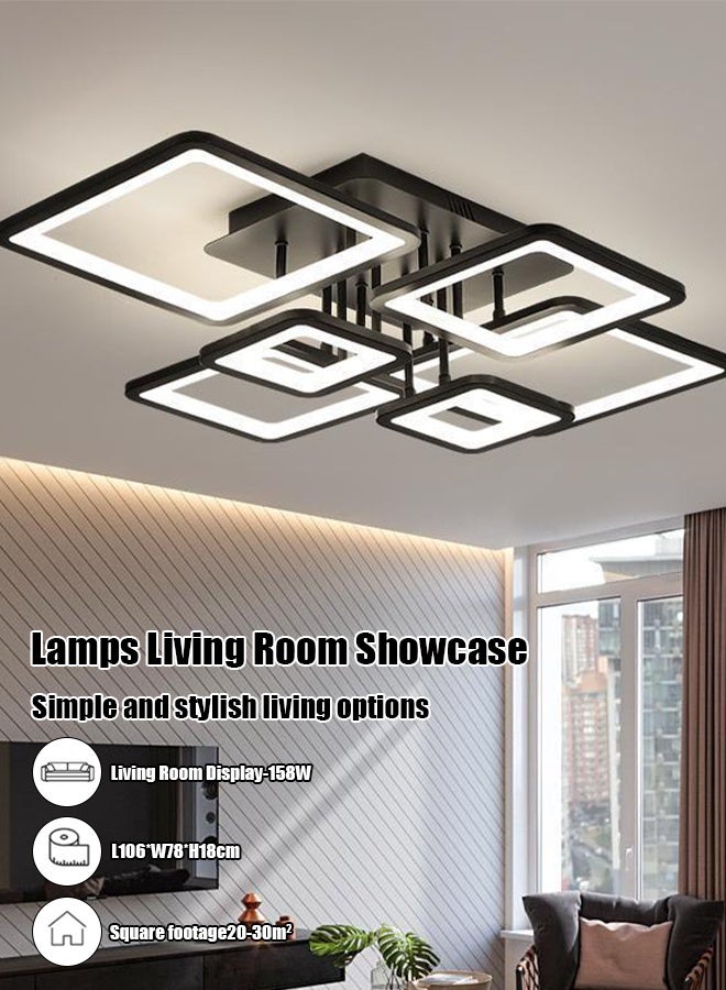 LED Modern minimalist style square black pendant light 6-Light installed near the ceiling suitable for living room bedroom bathroom and kitchen 3-Color electrodeless with remote control - Image 5