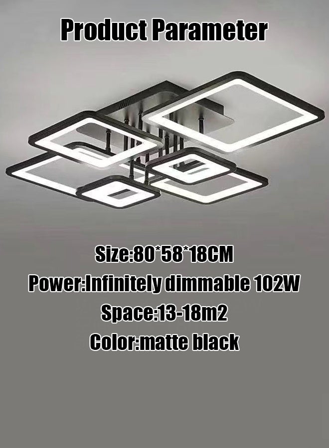 LED Modern minimalist style square black pendant light 6-Light installed near the ceiling suitable for living room bedroom bathroom and kitchen 3-Color electrodeless with remote control - Image 2