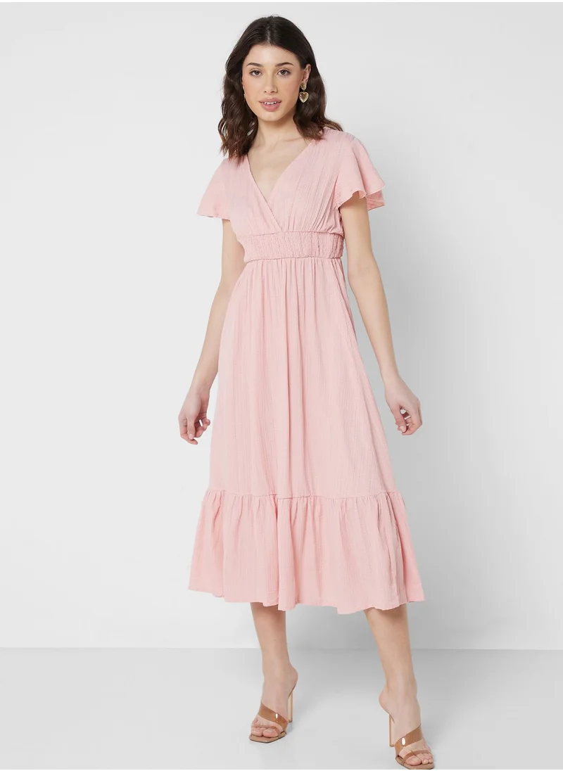 ELLA Surplice Neck Ruched Waist Dress