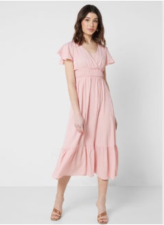 Surplice Neck Ruched Waist Dress