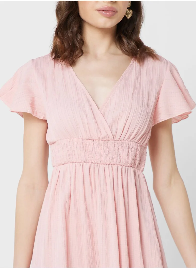 ELLA Surplice Neck Ruched Waist Dress