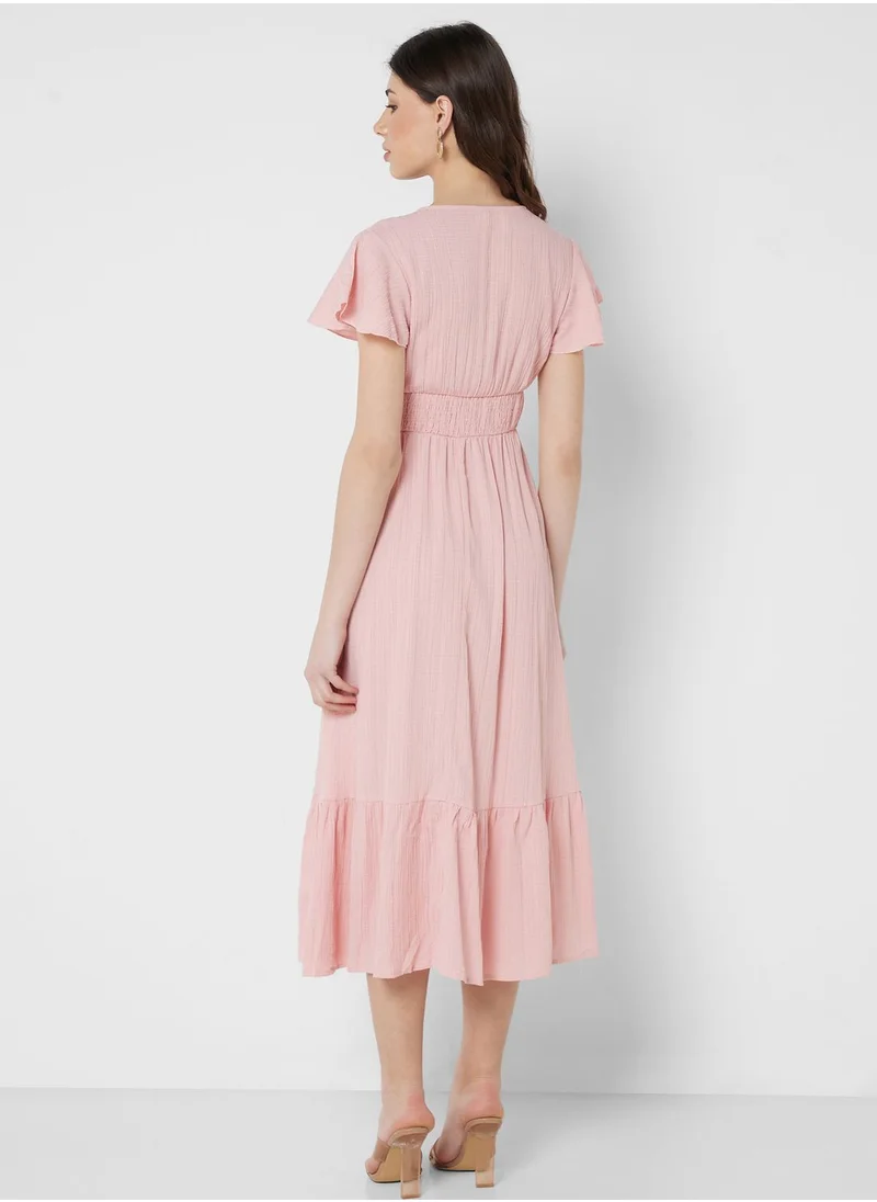 ELLA Surplice Neck Ruched Waist Dress