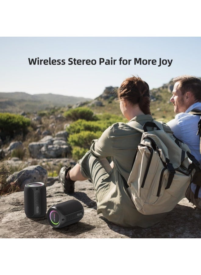 Bluetooth Speaker for Kid, Speakers Bluetooth Wireless, S32pro 15W Outdoor Portable Speaker, BT5.2/ USB/TF/AUX, Loud Stereo Sound, Dual Pairing, for Home Party Pool Beach - Black - Image 4