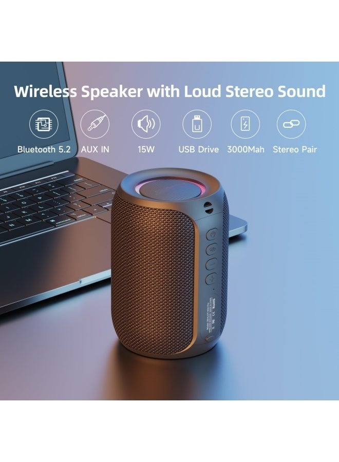 Bluetooth Speaker for Kid, Speakers Bluetooth Wireless, S32pro 15W Outdoor Portable Speaker, BT5.2/ USB/TF/AUX, Loud Stereo Sound, Dual Pairing, for Home Party Pool Beach - Black - Image 5