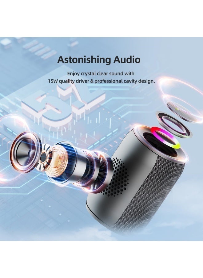 Bluetooth Speaker for Kid, Speakers Bluetooth Wireless, S32pro 15W Outdoor Portable Speaker, BT5.2/ USB/TF/AUX, Loud Stereo Sound, Dual Pairing, for Home Party Pool Beach - Black - Image 2