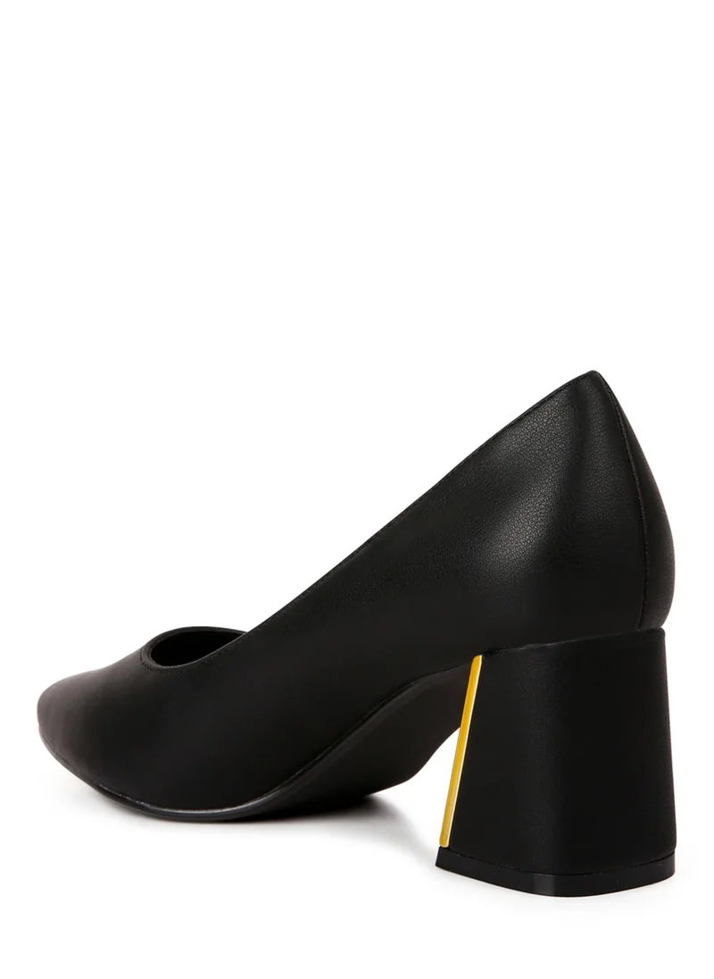 London Rag Black Metallic Detail Block Heel Pumps