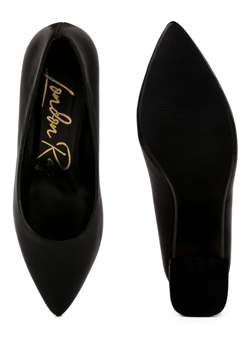 London Rag Black Metallic Detail Block Heel Pumps