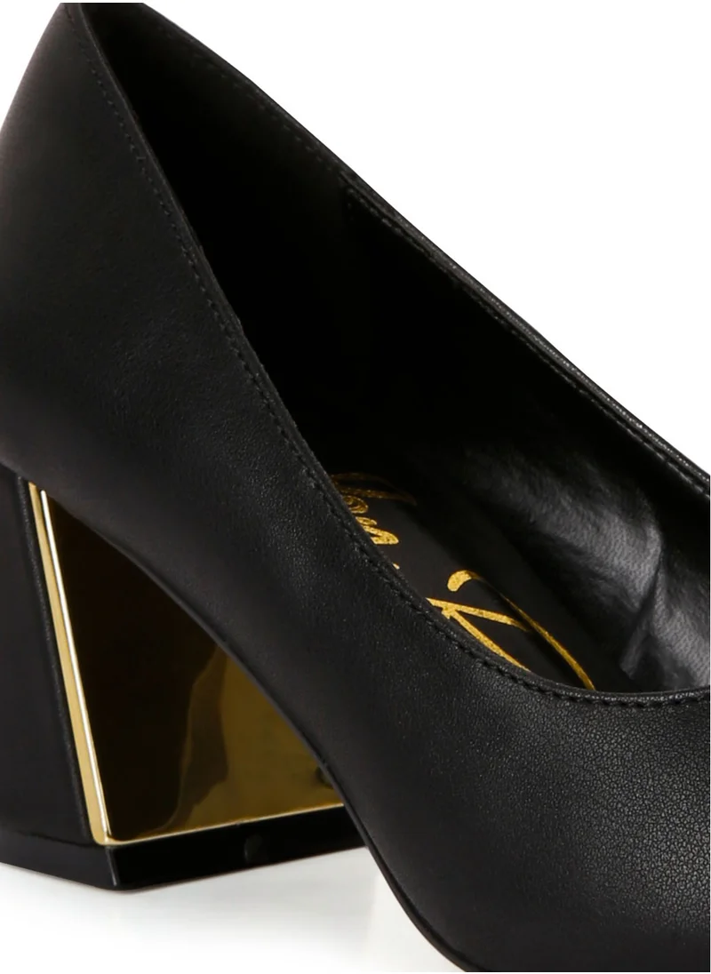 London Rag Black Metallic Detail Block Heel Pumps