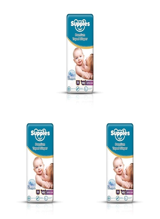 Amazon Brand - Supples Premium Newborn Taped Diapers | Derma Tested, Extra Soft, High Absorbency with Wetness Indicator & Umbilical Cut Design, 12 Hrs Absorption | NB/XS | Up to 5 kg | 36 Count