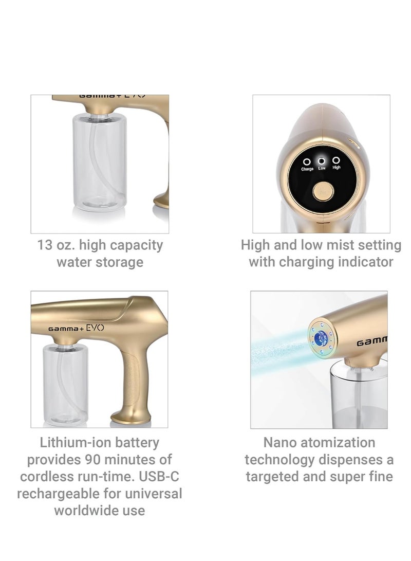 GAMMA+ Evo Nano Mister Cordless Portable Water Sprayer, Disinfect Mist, USB-C Rechargeable for Barber, Salon, Home Use, Gold - Image 3