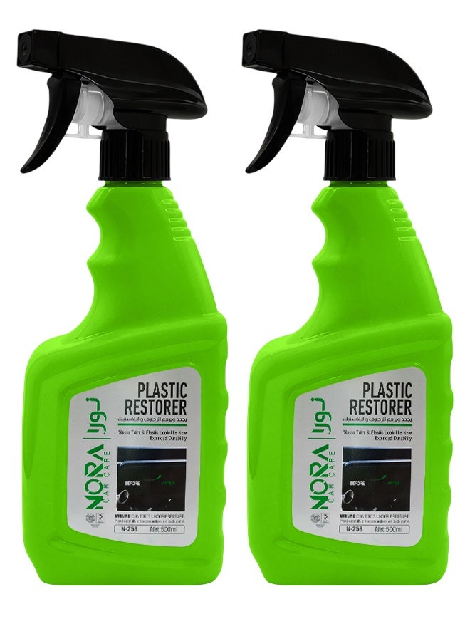 Nora Combo 2 pcs NORA Plastic Restorer N-258 (500ml) Restores Faded Plastic, Vinyl & Rubber UV Protection & Long-Lasting Shine For Bumpers, Trims, Mirrors & Exterior Panels Car Detailing Spray Polish - Image 1