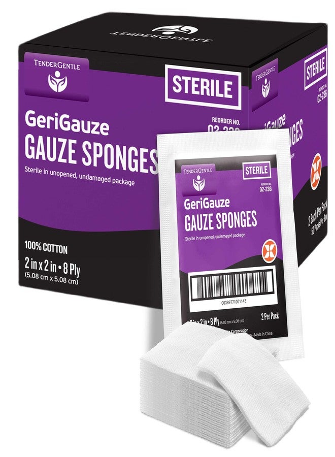 TenderGentle 2x2 Gauze Sponges - 100 Gauze Pads Individually Wrapped in Packs of 2 for Medical Facilities, Wound Care, and First Aid - 8 Ply Woven Sterile Pads - Image 1