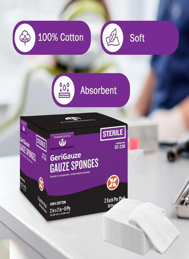 TenderGentle 2x2 Gauze Sponges - 100 Gauze Pads Individually Wrapped in Packs of 2 for Medical Facilities, Wound Care, and First Aid - 8 Ply Woven Sterile Pads - Image 3