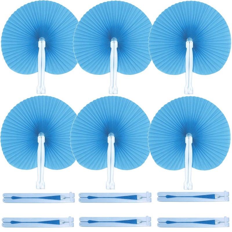 Bestage 20 Pieces Decorative Paper Folding Hand Fans HandheldBlue Round Wedding Foldable Fans Chinese and Japanese Fans Bulk for Bridal Guest Church Party Favors Dancing Birthday DIY