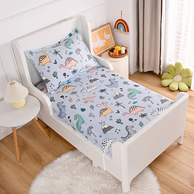 KWLOVER 2PC Soft Dino Pattern Bed Fitted Sheet and Pillowcases SetDinosaur Printed Sheets for Kids Full Size Bed