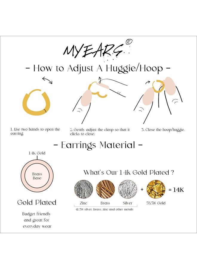 MYEARS Women Earrings Gold Huggie Hoop Dangle Drop 14K Gold Plated Small Simple Hypoallergenic Everyday Jewelry, One Size, Brass Metal Yellow Gold, Cubic Zirconia - Image 2