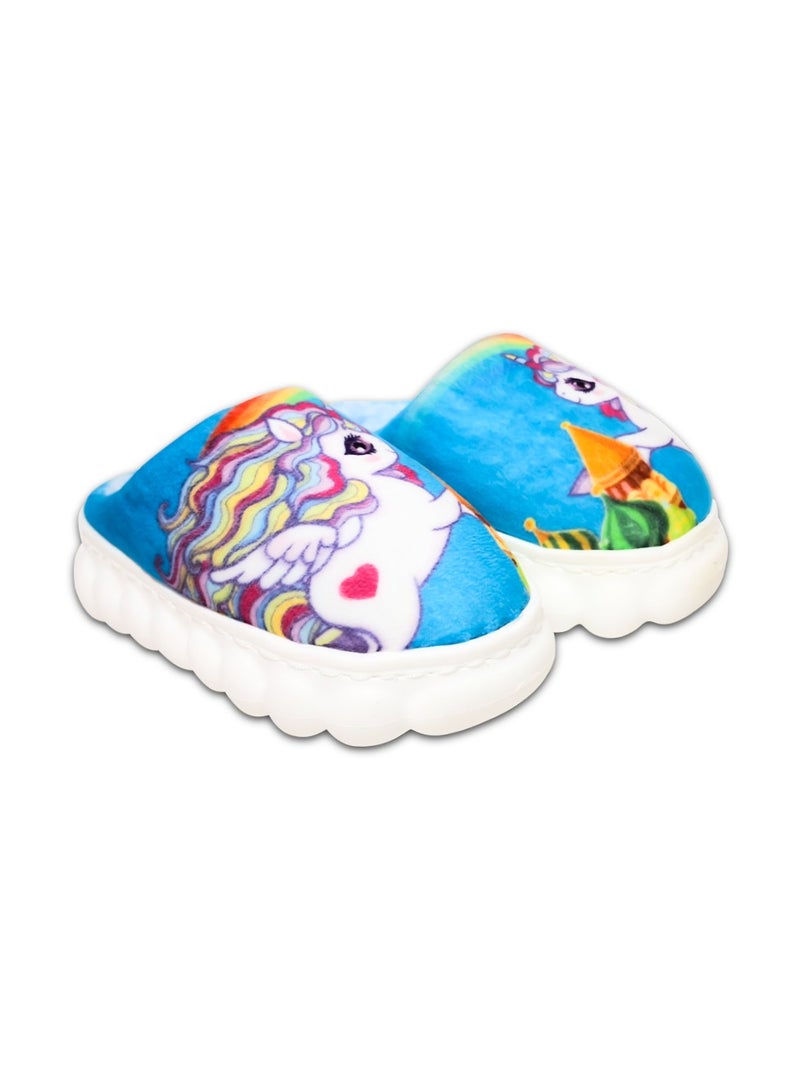 Unicorn Kids Fur Slipper With Rubber Sole "Fits 1 Size Smaller"