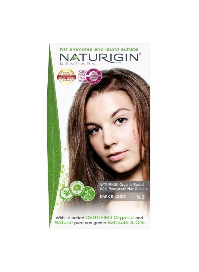 NATURIGIN - Dark Blonde Hair Dye 5.3 - Permanent Hair Color 100% Grey Coverage - Certified Organic Natural Ingredients, Deeply Nourishes the Hair - Ammonia Free, Vegan, Long Lasting Results - Image 1